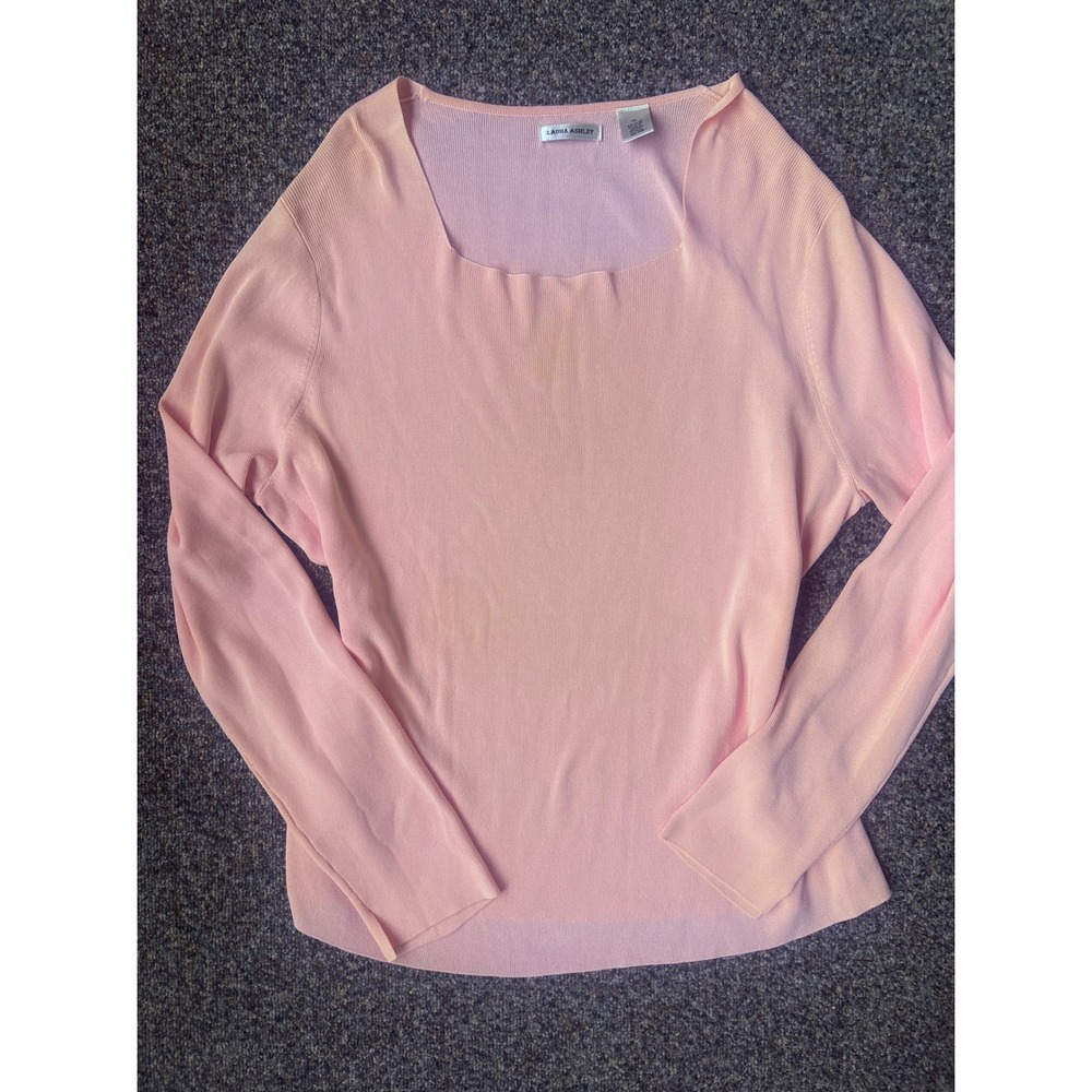 Soft Pink Square Neck Long Sleeve Knit Fairycore Sweater Ribbed Pastel Large